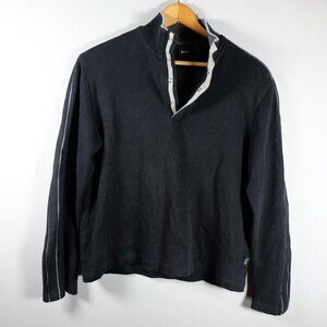 Hugo Boss Button Pullover Mockneck Medium Textured Knit Regular Fit Long Sleeve